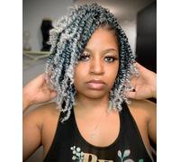 BOHOBABE Pre-twisted Passion Twist Crochet Hair 10 Inch Short Ombre Gray Pre-looped Crochet Passion Twist Braiding Hair 8 Packs (T1B/grey)
