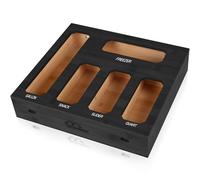 BOHOMDEC Bamboo Ziplock Bag Storage Organizer for Drawer -Black, 5 in 1 Baggie Organizer with 24 Labels - Fits Gallon, Quart, Sandwich & Snack Bags - Wall Mountable Kitchen Drawer Organizer