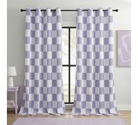BOHOMOCASA 100% Blackout Checkered Curtains - 2 Panels, Each W52×L84, Thermal Insulated, Nosie Reducing for Bedroom, Modern Lilac and White Checkerboard Design