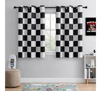 BOHOMOCASA 100% Blackout Curtains - Black and White Checkered Race Flag Pattern, 2 Panels, Each W42×L54, Thermal Insulated, Nosie Reducing for Bedroom, Living Room, Race car Drapes