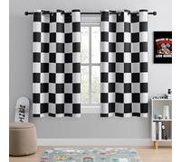 BOHOMOCASA 100% Blackout Curtains - Black and White Checkered Race Flag Pattern, 2 Panels, Each W42×L63, Thermal Insulated, Nosie Reducing for Bedroom, Living Room, Race car Drapes