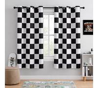 BOHOMOCASA 100% Blackout Curtains - Black and White Checkered Race Flag Pattern, 2 Panels, Each W42×L72, Thermal Insulated, Nosie Reducing for Bedroom, Living Room, Race car Drapes