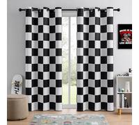 BOHOMOCASA 100% Blackout Curtains - Black and White Checkered Race Flag Pattern, 2 Panels, Each W42×L84, Thermal Insulated, Nosie Reducing for Bedroom, Living Room, Race car Drapes