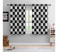 BOHOMOCASA 100% Blackout Curtains - Black and White Checkered Race Flag Pattern, 2 Panels, Each W52×L54, Thermal Insulated, Nosie Reducing for Bedroom, Living Room, Race car Drapes