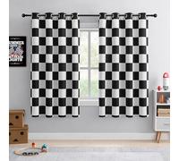 BOHOMOCASA 100% Blackout Curtains - Black and White Checkered Race Flag Pattern, 2 Panels, Each W52×L72, Thermal Insulated, Nosie Reducing for Bedroom, Living Room, Race car Drapes