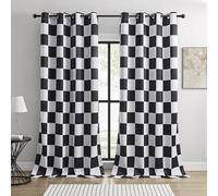 BOHOMOCASA 100% Blackout Curtains - Black and White Checkered Race Flag Pattern, 2 Panels, Each W52×L84, Thermal Insulated, Nosie Reducing for Bedroom, Living Room, Race car Drapes