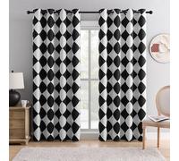 BOHOMOCASA Black and White Diamond Pattern Blackout Curtains for Living Room, Modern Geometric Window Drapes, 100% Light Blocking Curtains for Bedroom, Grommet Top 52 x 84 Inches, 2 Panels