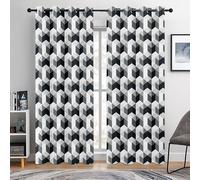 BOHOMOCASA Black White Grey Geometric Cube Blackout Curtains for Living Room, 3D Optical Illusion Window Drapes, Modern Minimalist 100% Blackout Curtains, Grommet Panels 52 x 84 Inches, 2 Panels