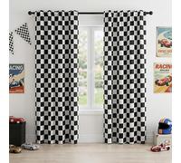 BOHOMOCASA Rod Pocket & Back Tab Checkered Curtains, 100% Blackout, Race car Flag Checkerboard Curtains, Thermal Insulated, Noise Reducing, 3-inch Checkered, 2 Panels, Each W42×L84