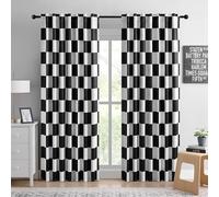 BOHOMOCASA Rod Pocket & Back Tab Curtains, Race car Flag Checkered Curtains,100% Blackout, Thermal Insulated Noise Reducing Drapes for Bedroom, Black and White Curtains, 2 Panels, Each W52×L84