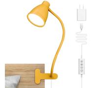 BOHON Clip on Light, 10 W 38 LED Desk Lamp with Clamp, 5 Colour 10 Brightness Auto Off Timer, Flexible Gooseneck Clip Lamp, Desk Lights for Office Home Bed Bedside Reading, Bright Yellow