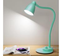 BOHON LED Desk Lamp with USB Charging Port, 3 Color Modes Fully Dimmable Reading Lamp, Auto Dimming Task Lamp, Flexible Gooseneck Table Light for Office Dorm Bedside, Adapter Include, Teal