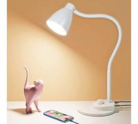 BOHON LED Table Lamp with USB Charging Port, 3 Color Modes Dimmable Reading Lamp, Automatic Dimming Task Lamp, Flexible Goose Neck Table Lamp for Dorm Bedside Table with Adapter, White