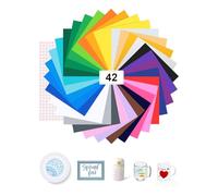 Bohoray 42 Pack Permanent Vinyl, Self Adhesive Vinyl for Cricut, 32 Self Adhesive Vinyl Sheets with 10 Transfer Paper for Decor Sticker, Logo, Banners, Party Decoration 32colors, 21X30.5CM