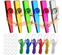Bohoray 6 Pack Kazoos, Metal Kazoo Musical Instruments, Kazoos Multipack with 24 Flute Membranes, Kazoo Instrument with Lanyard for Music Lover, Beginners
