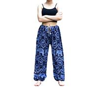 Bohotusk Womens Bohemian Blue Elephant Tusker Drawstring Harem Pants S/M Size 8-12 Hippy Boho Style Hippie Festival Lounge Trousers Yoga Pants