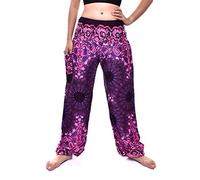 Bohotusk Womens Bohemian Harem Pants - Boho Summer Hippy Elephant Print Palazzo Trouser for Girls - Perfect for Yoga, Maternity, Lounge, Beach (Purple Ink Splash, Large/X-Large (UK Size 14-18))