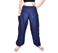 Bohotusk Womens Bohemian Harem Pants - Boho Summer Hippy Elephant Print Palazzo Trouser for Girls - Perfect for Yoga, Maternity, Lounge, Beach (Navy Blue Plain, 2XL / 3XL)