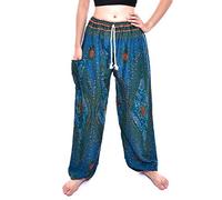 Bohotusk Womens Bohemian Teal Moonshine Print Drawstring Harem Pants L/XL Size 14-16 Hippy Boho Style Hippie Festival Lounge Trousers Yoga Pants