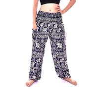 Bohotusk Womens Navy Blue Elephant Print Yoga Harem Pants Super Soft 100% Rayon One Size 20 Inch to 42 Inch | Hippie Festival Lounge & Yoga Trousers | Boho Bohemian Style | One Size