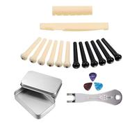 BOHRAN 24 Pcs Acoustic Guitar Bridge Pins Set with 3 Guitar Picks and Bridge Pin Puller Remover, Guitar Accessories Replacement Box,Ivory & Black (14pcs Bridge Saddle +Stainless steels Pin Puller)