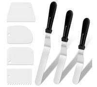 Bohrma Stainless Steel Icing Spatulas, 3-Piece Set, Angled Blades 6", 8, 10 Inch, 4 Cake Smoother Scrapers