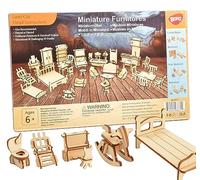 BOHS 34-Piece Dollhouse Furniture Set - Laser Cut Wooden 3D Puzzles - Miniature Doll House DIY Models and Accessories