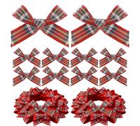 Bohue 100pcs Tartan Check Bows Christmas Ribbon Bows Christmas Buffalo Plaid Bows Xmas Presents Wrapping Xmas Tree Ornaments for DIY