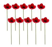 Bohue 10pcs Artificial Red Poppy Remembrance Sunday Poppies Fake Bouquet Decorative Faux Poppy PU Fake Wild Flowers for Veterans Day Gift