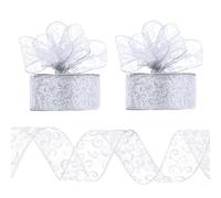 Bohue 2 Rolls Christmas Ribbon 6 Yards Glitter Shiny Wired Ribbon Organza Xmas Creative Ribbon for Gift Wrapping Birthday Bouquets DIY