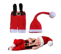 Bohue 2pcs Baby Photography Props Christmas Cap Santa Claus Costume Crochet Clothes Christmas Newborn Baby Photo Shoot Props for Baby