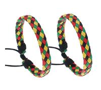 Bohue 2Pcs Bob Marley Rasta Bracelet - Jamaica Rope & Leather Adjustable Drawstring Braided Bracelet for Men & Women's Jewelry Gifts