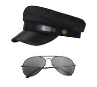 Bohue 2pcs Chauffeur Costume Accessories Unisex Adults Chauffeur Cap Sunglasses Limo Taxi Driver Fancy Dress for Christmas Halloween Disco Theme Party Accessories