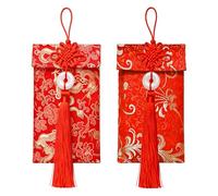 Bohue 2pcs Chinese Element Silk Red Envelopes Chinese New Year Hong Bao Festive Lunar New Year Packet Lucky Money Envelope for Spring Festival