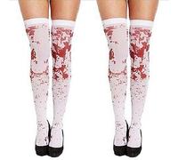 Bohue 2Pcs Halloween Bloody Stockings White Blood Stained Stockings Cosplay Fancy Accessories for Dead Zombie Bride Halloween Costumes