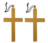 Bohue 2Pcs Halloween Cross Necklace Nun Costume Accessory Gold Priest Vampire Monk Cross Necklace Halloween Fancy Dress for Women Men