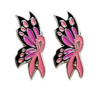 Bohue 2Pcs Pink Ribbon Butterfly Enamel Pins Halloween Brooches Enamel Butterfly Lapel Pins Cool Horror Enamel Brooches for Halloween Costume Jewelry Gift