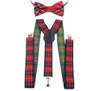 Bohue 2pcs Scottish Tartan Braces & Bow Tie Y Shape Adjustable Braces Mens Suspenders Robert Burns Night Scotland Party Accessories for Cosplay