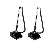 Bohue 2Pcs Secure Counter Pens Spring Reception Pen with Adhesive Backed Base Black Desktop Gel Ink Pens Security Pen Holder Stand for Bank Office Hotel