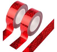 Bohue 2Pcs Solid Foil Washi Tape Decorative Self Adhesive Masking Tape Holographic Glitter Tape Scrapbook Tape for DIY Gift Wrapping Card Making Office Supplies,15mm*5m (Red)