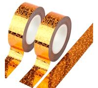 Bohue 2Pcs Solid Foil Washi Tape Decorative Self Adhesive Masking Tape Holographic Glitter Tape Scrapbook Tape for DIY Gift Wrapping Card Making Office Supplies,15mm*5m (Gold)