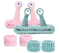Bohue 2Pcs Spa Headband Face Wash Wristband Set Cute Cartoon Snail Headband Soft Elastic Coral Fleece Hair Band for Face Washing Skincare Yoga Sports Makeup Bath