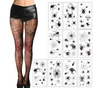 Bohue 2Pcs Spider Costume Set Spider Web Tights Spiders Temporary Tattoos Women Fishnet Pantyhose Spider Web Tattoo Sticker Party Costume Accessories for Halloween Masquerade Carnival