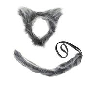 Bohue 2pcs Wolf Cosplay Costume Set Wolf Ears Headband and Tail Grey Wolf Headband Faux Fur Wolf Cosplay Costume for Halloween Party Dress Up Supplies