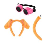 Bohue 3pcs Halloween Dog Costume Dog Ears Headband Tail Pink Steampunk Goggles Cosplay Party Animal Costumes Women Adult Dress Up Costume for Halloween