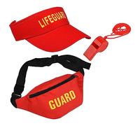 Bohue 3Pcs Lifeguard Costume Set Empty Top Sun Hat Adjustable Hat Red Waterproof Waist Bag Plastic Whistle Fancy Dress Accessories for Men Women