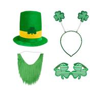 Bohue 3Pcs St. Patrick Costume Set Include Leprechaun Hat with Beard Glasses Shamrock Headband Shutter Glasses Party Costume Irish Festival Accessory for Women and Men