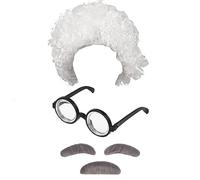 Bohue 4 Pieces Mad Scientist Costume Set Mad Scientist Wig Imitation Fake Beard Eyebrows Funny Glasses Nerd Glasses Old Man Costume Accessories Fancy Dress for Festival Party Cosplay Stage Performance
