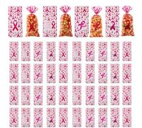 Bohue 48pcs Plastic Candy Goodies Bags Pink Ribbon Cellophane Treat Bag Breast Cancer Support Gift Bags Plastic Treat Sweets Bag for Party Supplies