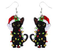 Bohue Christmas Hat Cat Earrings Cute Acrylic Cat Earrings Dangle Drop Cute Kitten Pets Jewelry Christmas Lantern Black Earring Fashion Creative Jewelry Earring for Charms Party Favors